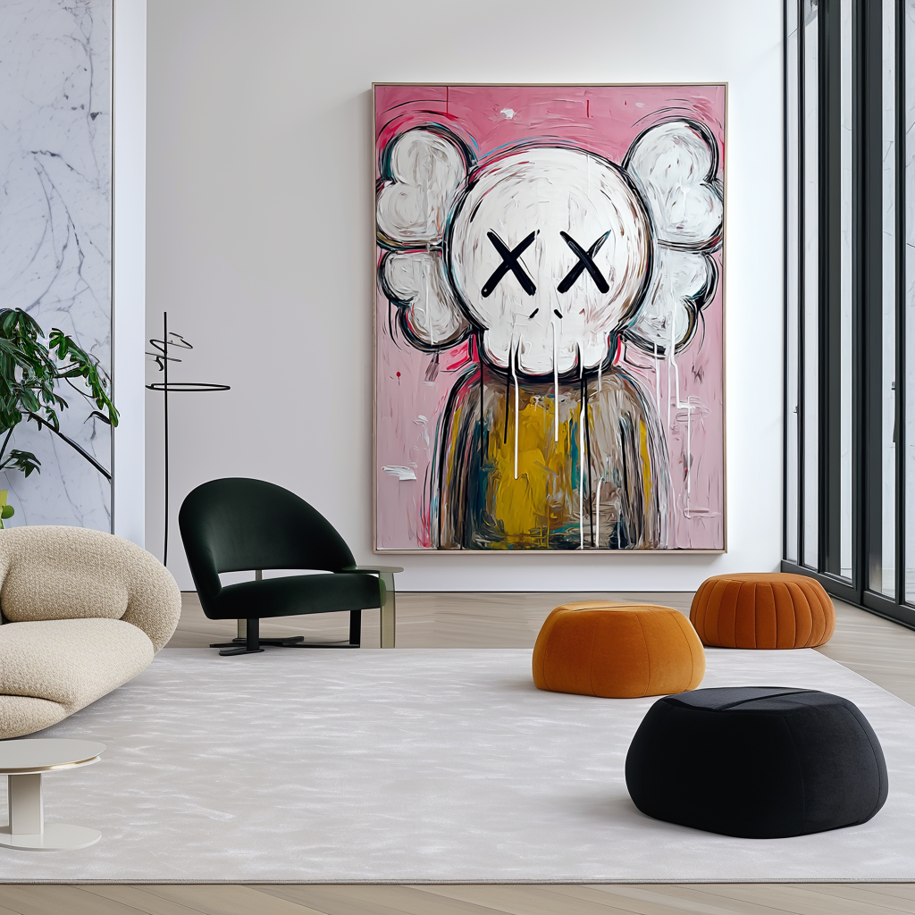 KAWS-Inspired Pop Graffiti Art | XX-Eyes & Cloud-Ears Abstract Painting | Handmade Decor for Living Room/Bedroom
