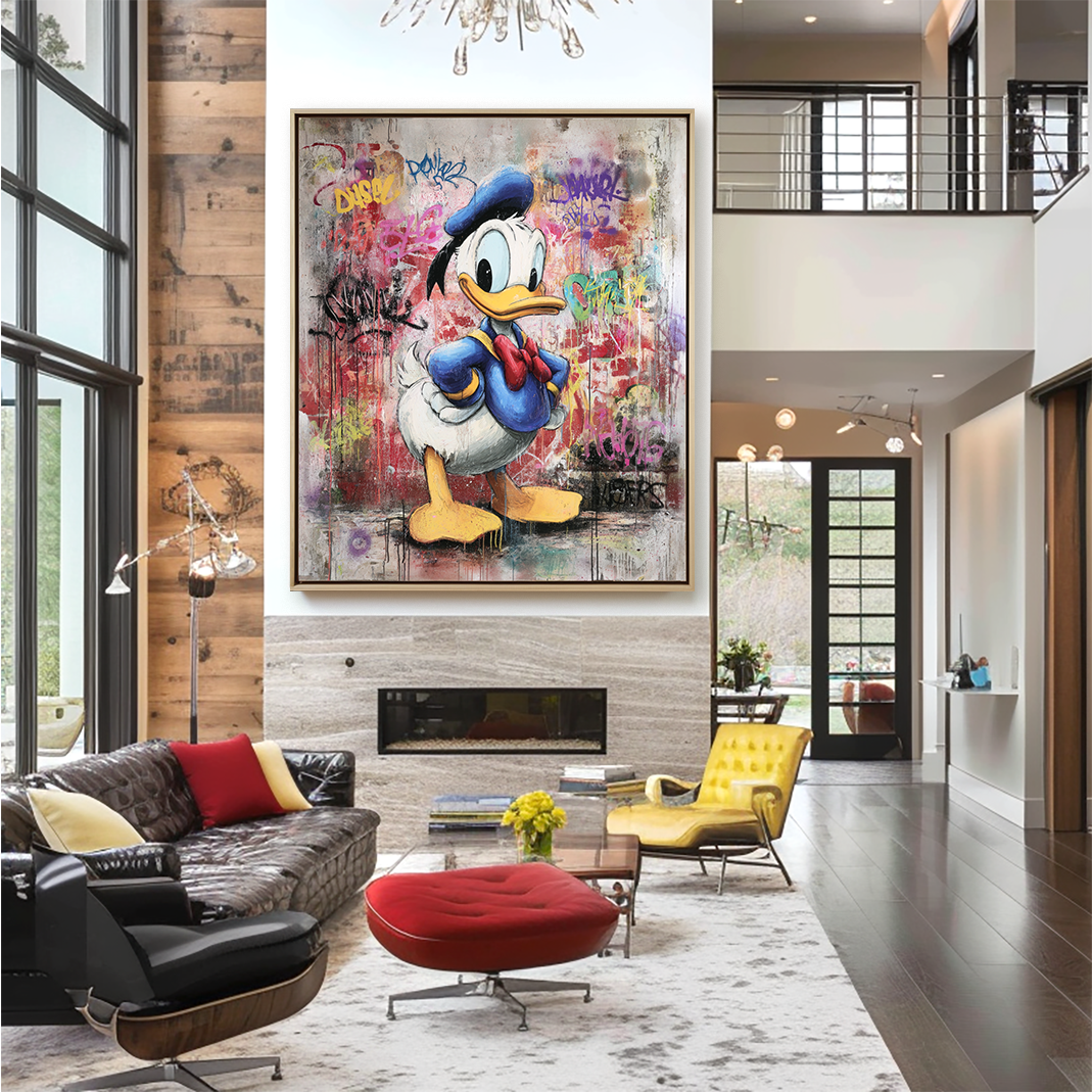 Graffiti Commander – Colorful Cartoon Duck Wall Art Pop Street Canvas Painting