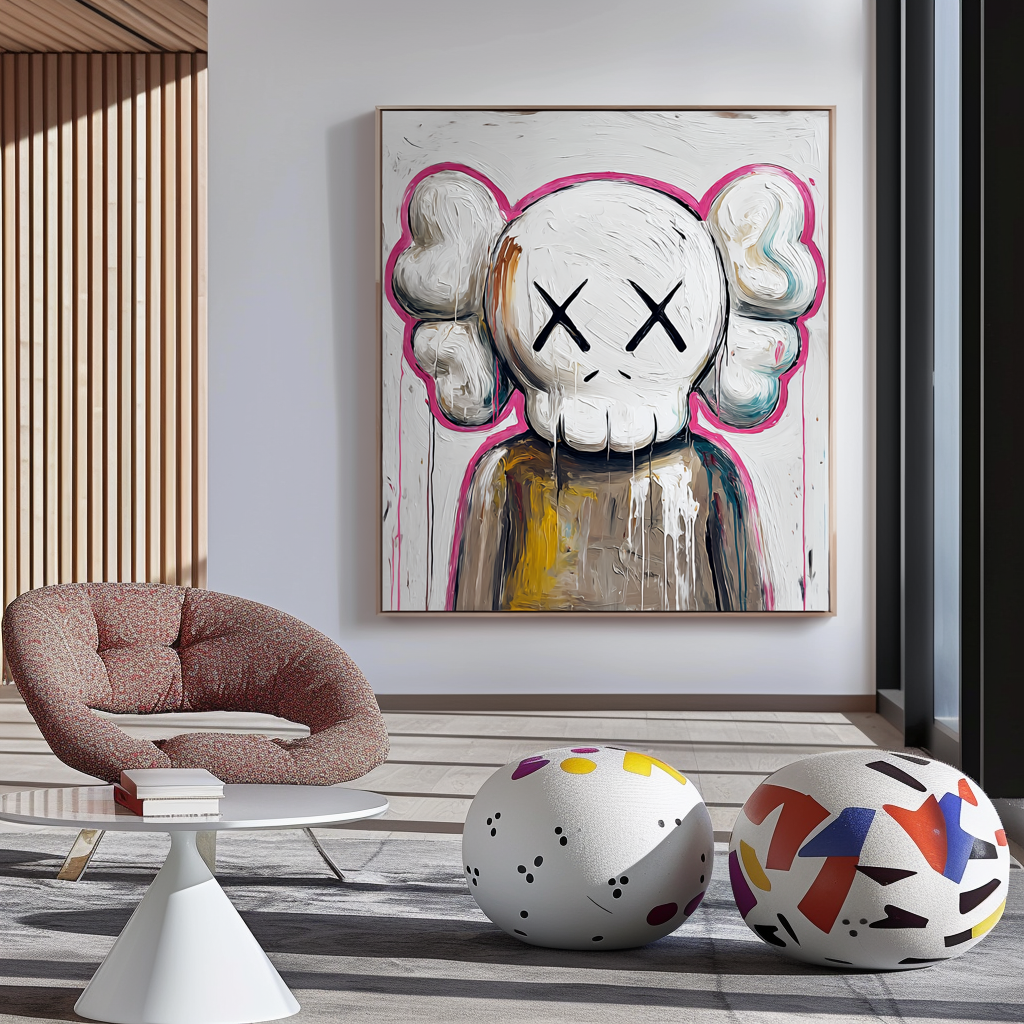 KAWS-Inspired Original Hand-Painted Oil Painting | Urban Street Pop Art Wall Decor