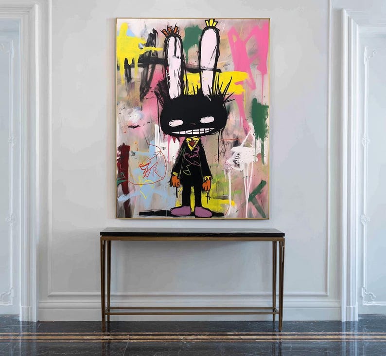 Rebel Bunny –  Vibrant Graffiti Art Cartoon Rabbit Wall Decor
