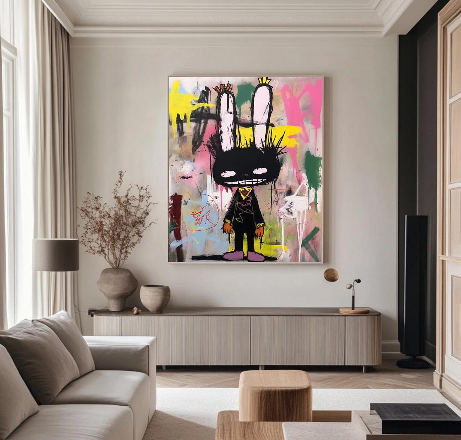 Rebel Bunny –  Vibrant Graffiti Art Cartoon Rabbit Wall Decor