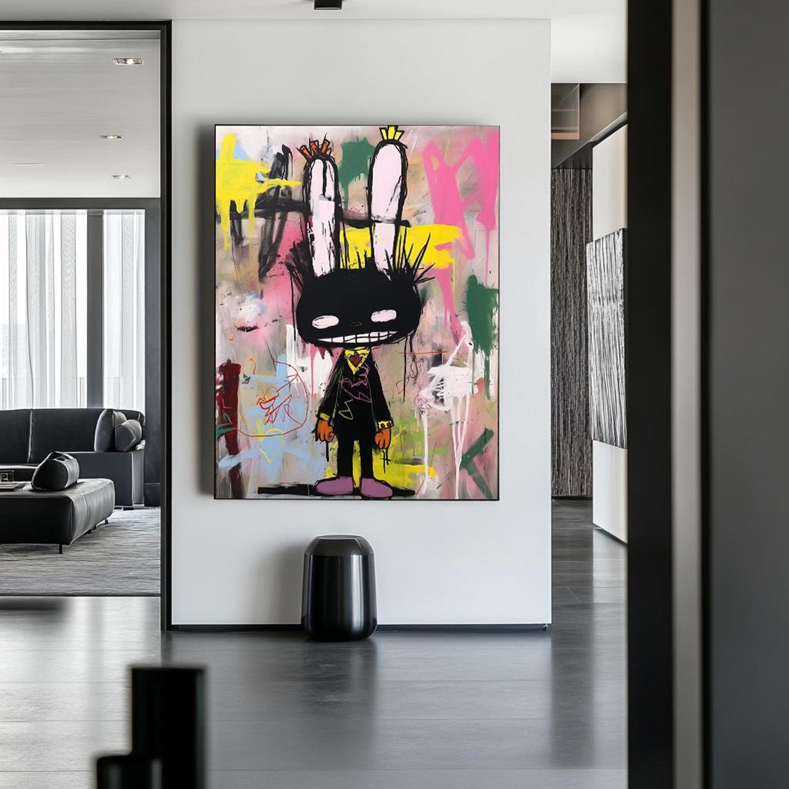 Rebel Bunny –  Vibrant Graffiti Art Cartoon Rabbit Wall Decor