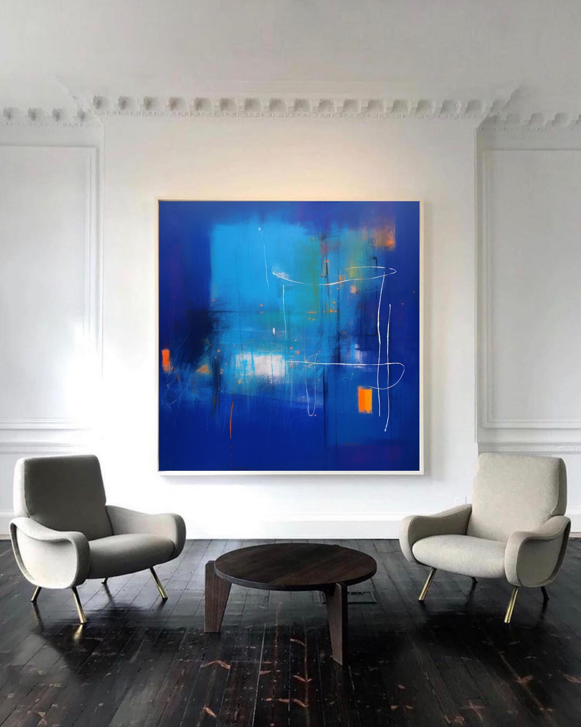 Abstract Neon Blue Horizon Art